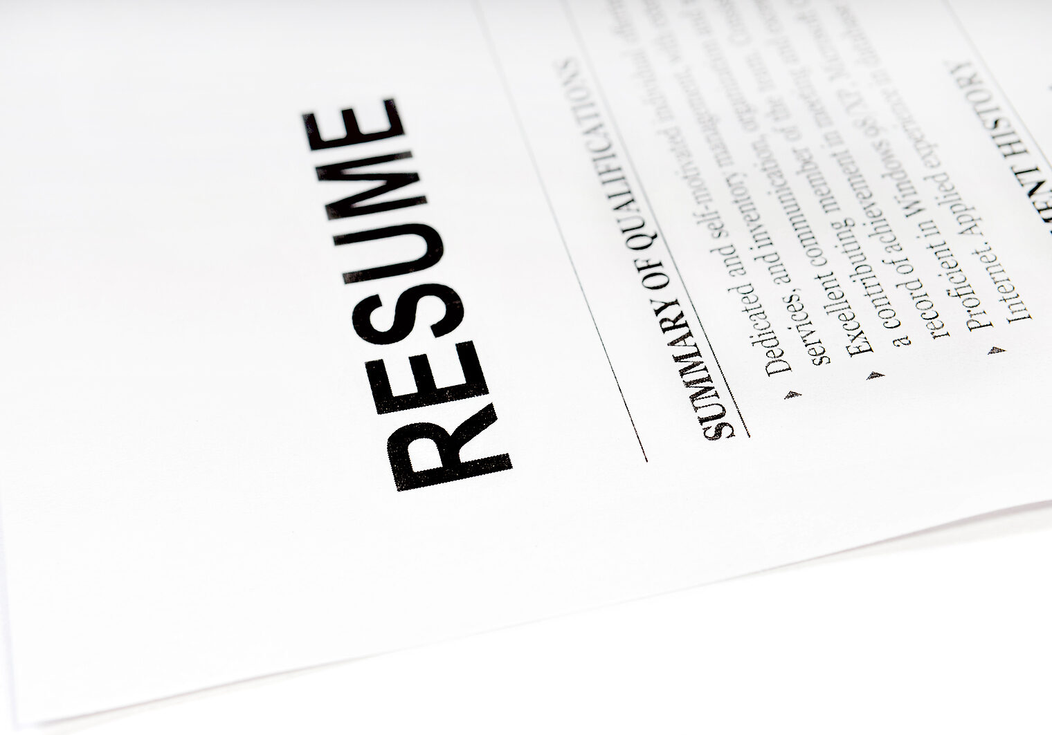close up of resume form on white